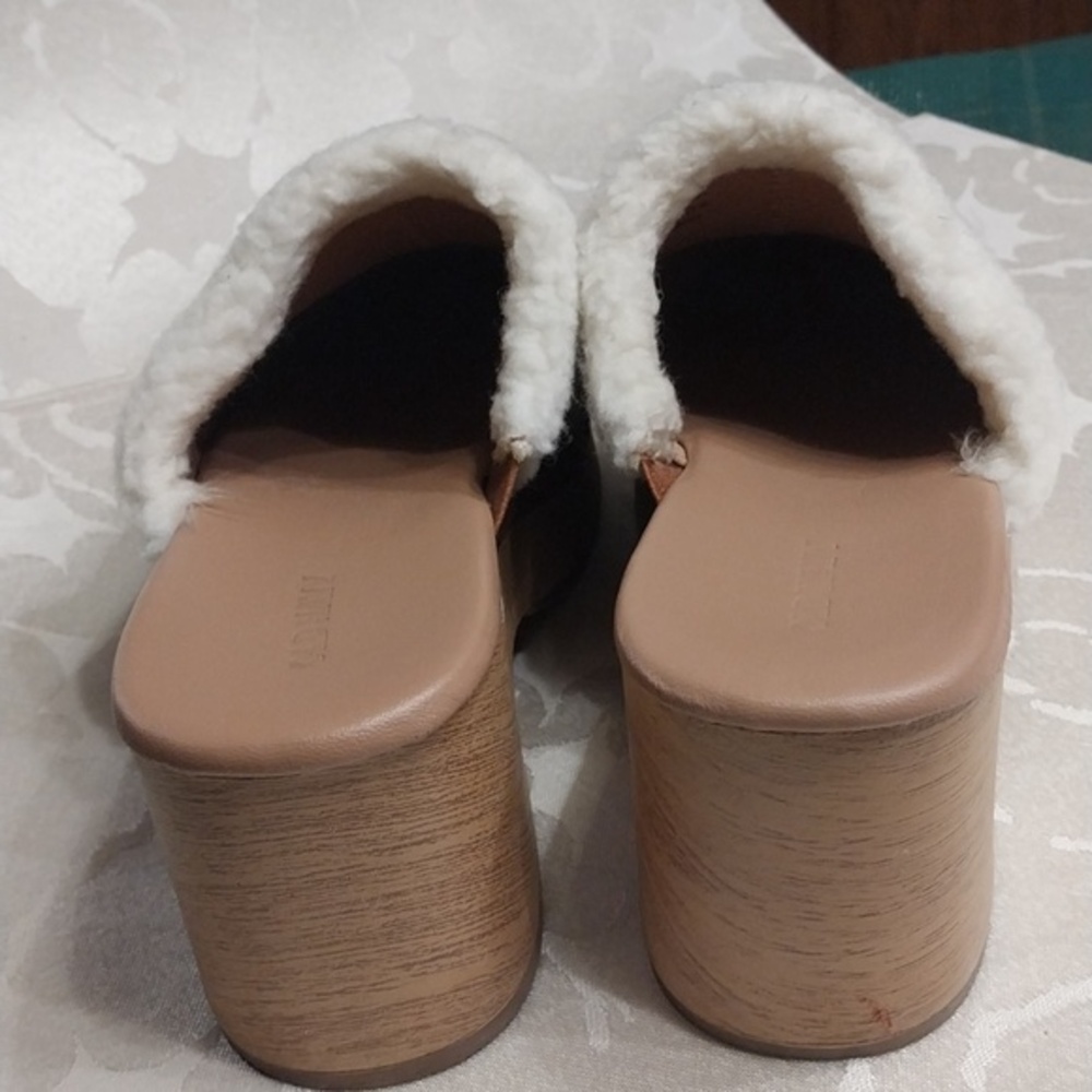Old Navy NWOT Women's Size 7 Faux Leather Sherpa Trim Mules Clogs Y2K Brown - Picture 7 of 12